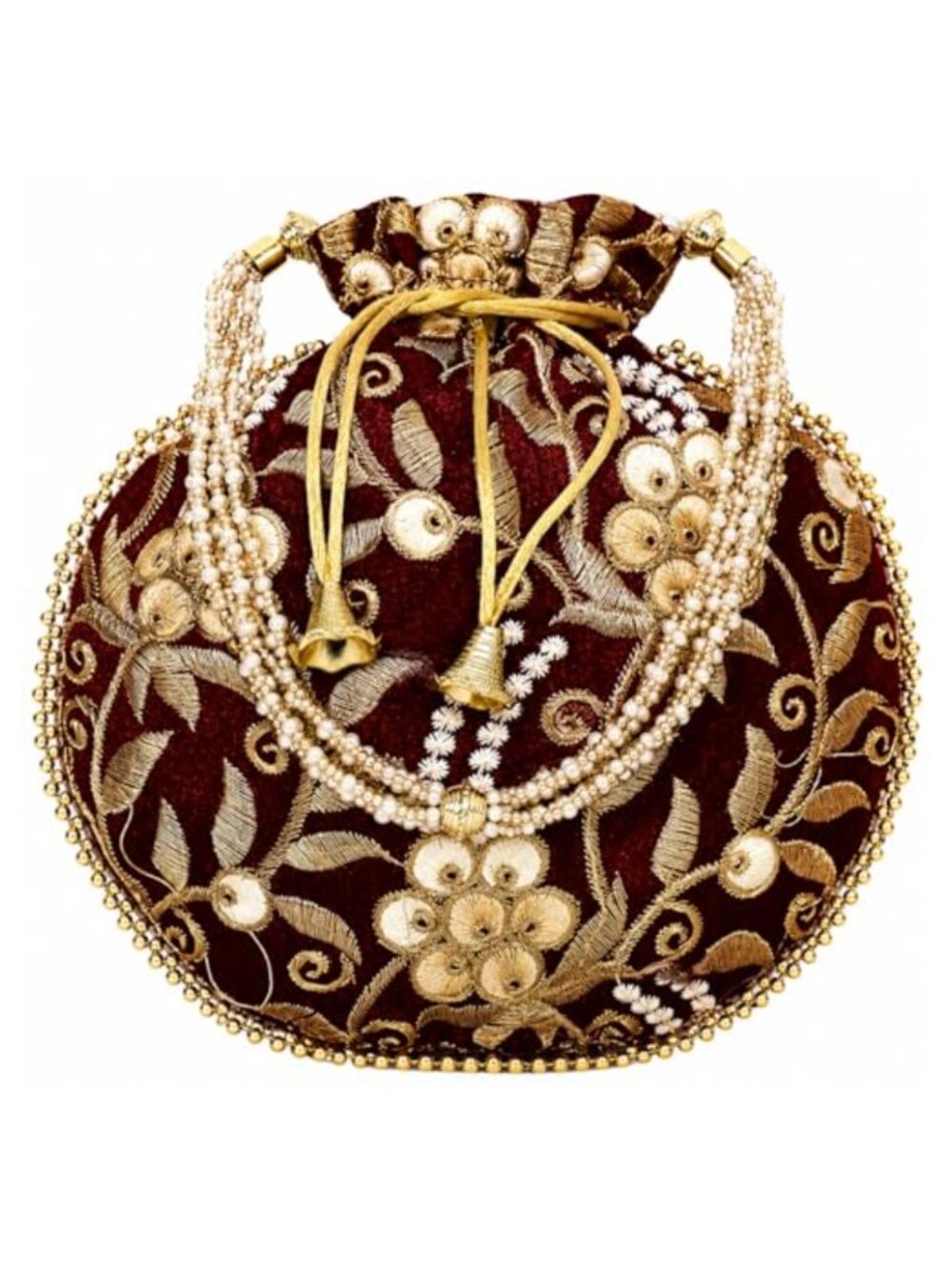 Embroidered Silk Potli Bag Drawstring Clutch Handbag for Bridal Ethnic Wear